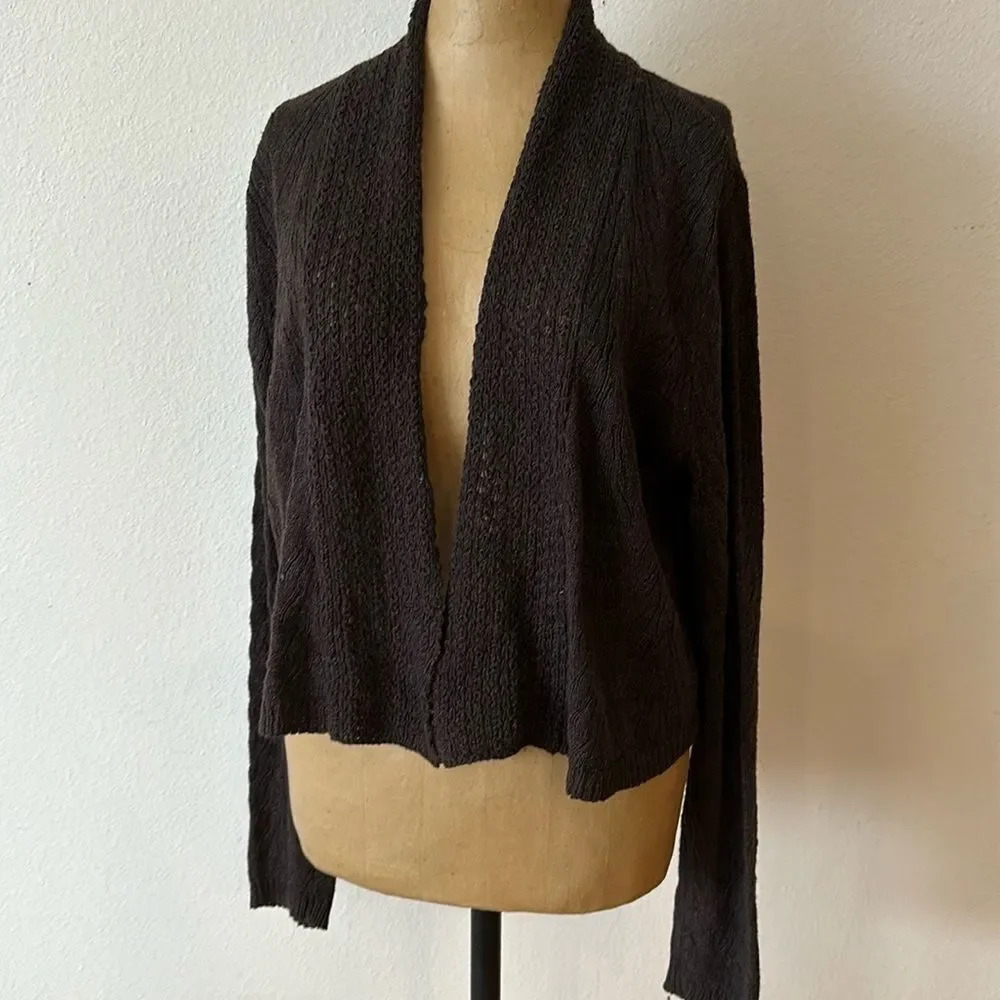 Eileen Fisher XL brown knit cardigan‎ open front beautiful weave great condition